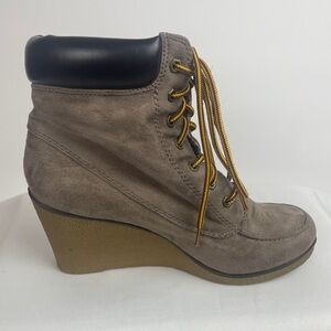 Rock & Candy Taupe Suede Boots with Patterned Lining